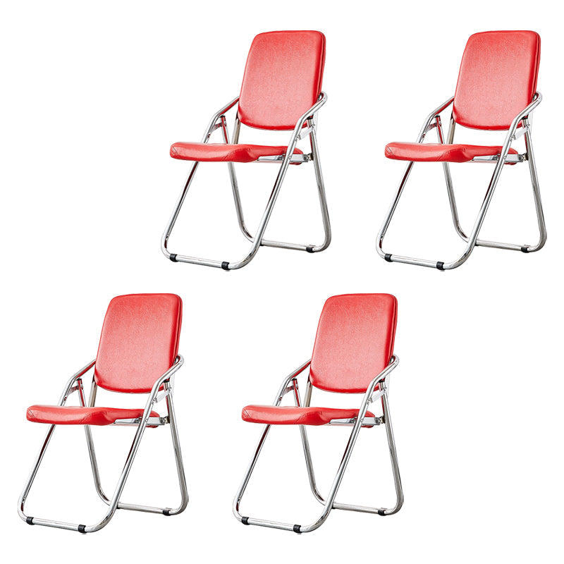 Modern Indoor-Outdoor Chair Metal Folding Armless Open Back Dining Side Chair Red 4 Piece Set Clearhalo ' kitchen&dining_furn' 'Dining Chairs' 'Dining Tables & Seating' 'dining_chair' 'furn' 'furn_dining_chair' 'Furniture' 'furniture_dining_chair' 'Kitchen & Dining Furniture' 'kitchen' 3955786