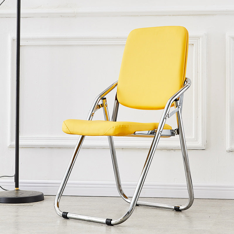 Modern Indoor-Outdoor Chair Metal Folding Armless Open Back Dining Side Chair Light Yellow 1 Piece Clearhalo ' kitchen&dining_furn' 'Dining Chairs' 'Dining Tables & Seating' 'dining_chair' 'furn' 'furn_dining_chair' 'Furniture' 'furniture_dining_chair' 'Kitchen & Dining Furniture' 'kitchen' 3955793