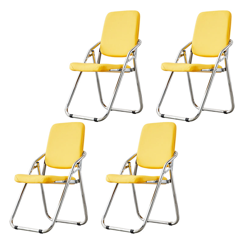 Modern Indoor-Outdoor Chair Metal Folding Armless Open Back Dining Side Chair Light Yellow 4 Piece Set Clearhalo ' kitchen&dining_furn' 'Dining Chairs' 'Dining Tables & Seating' 'dining_chair' 'furn' 'furn_dining_chair' 'Furniture' 'furniture_dining_chair' 'Kitchen & Dining Furniture' 'kitchen' 3955798