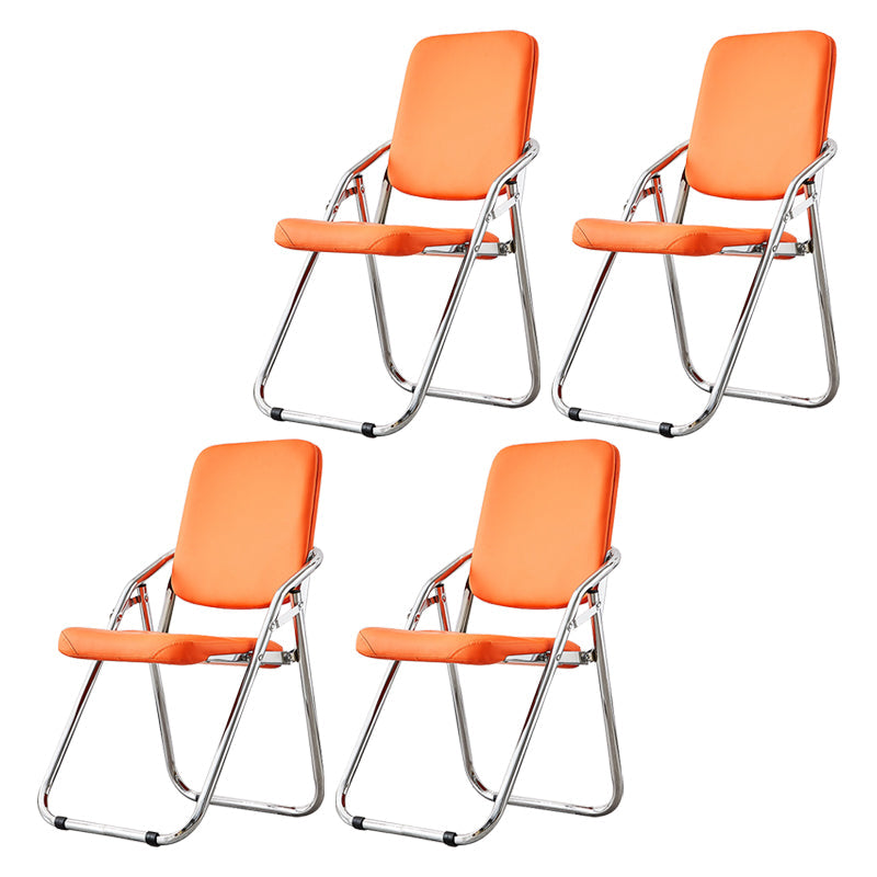 Modern Indoor-Outdoor Chair Metal Folding Armless Open Back Dining Side Chair Orange 4 Piece Set Clearhalo ' kitchen&dining_furn' 'Dining Chairs' 'Dining Tables & Seating' 'dining_chair' 'furn' 'furn_dining_chair' 'Furniture' 'furniture_dining_chair' 'Kitchen & Dining Furniture' 'kitchen' 3955807