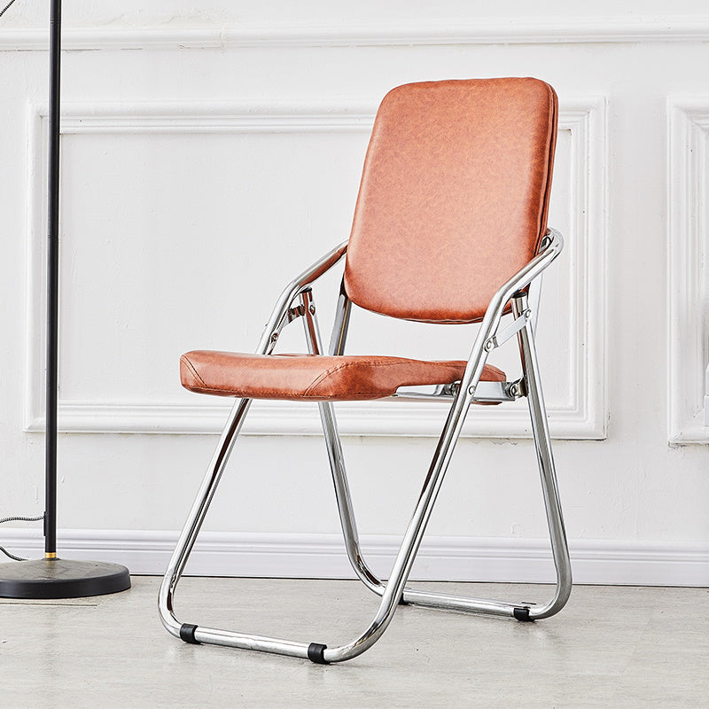 Modern Indoor-Outdoor Chair Metal Folding Armless Open Back Dining Side Chair Orange Red 1 Piece Clearhalo ' kitchen&dining_furn' 'Dining Chairs' 'Dining Tables & Seating' 'dining_chair' 'furn' 'furn_dining_chair' 'Furniture' 'furniture_dining_chair' 'Kitchen & Dining Furniture' 'kitchen' 3955811