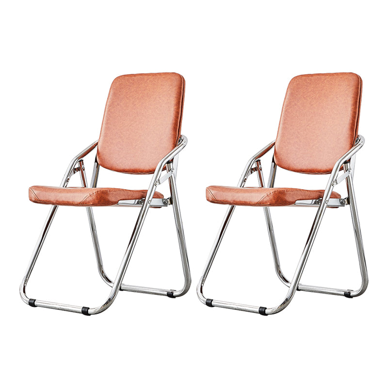 Modern Indoor-Outdoor Chair Metal Folding Armless Open Back Dining Side Chair Orange Red 2 Piece Set Clearhalo ' kitchen&dining_furn' 'Dining Chairs' 'Dining Tables & Seating' 'dining_chair' 'furn' 'furn_dining_chair' 'Furniture' 'furniture_dining_chair' 'Kitchen & Dining Furniture' 'kitchen' 3955812