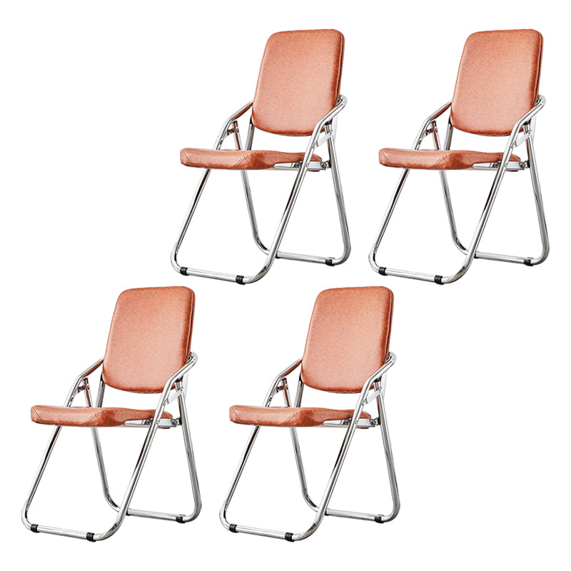Modern Indoor-Outdoor Chair Metal Folding Armless Open Back Dining Side Chair Orange Red 4 Piece Set Clearhalo ' kitchen&dining_furn' 'Dining Chairs' 'Dining Tables & Seating' 'dining_chair' 'furn' 'furn_dining_chair' 'Furniture' 'furniture_dining_chair' 'Kitchen & Dining Furniture' 'kitchen' 3955813