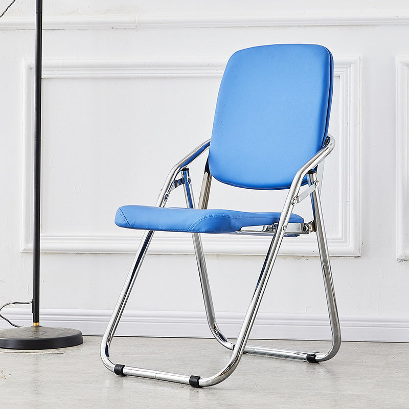 Modern Indoor-Outdoor Chair Metal Folding Armless Open Back Dining Side Chair Blue 1 Piece Clearhalo ' kitchen&dining_furn' 'Dining Chairs' 'Dining Tables & Seating' 'dining_chair' 'furn' 'furn_dining_chair' 'Furniture' 'furniture_dining_chair' 'Kitchen & Dining Furniture' 'kitchen' 3955814