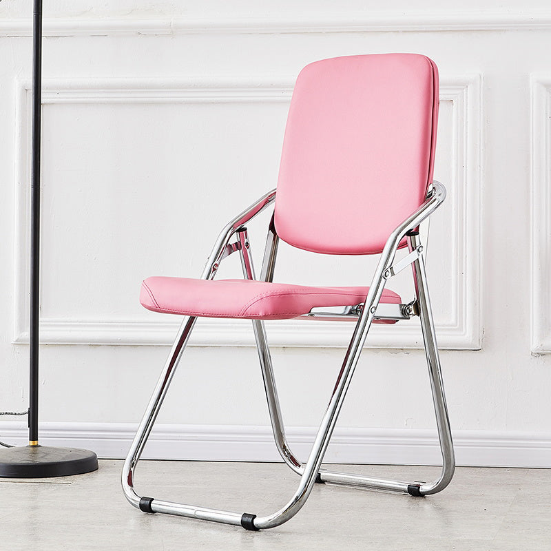 Modern Indoor-Outdoor Chair Metal Folding Armless Open Back Dining Side Chair Pink 1 Piece Clearhalo ' kitchen&dining_furn' 'Dining Chairs' 'Dining Tables & Seating' 'dining_chair' 'furn' 'furn_dining_chair' 'Furniture' 'furniture_dining_chair' 'Kitchen & Dining Furniture' 'kitchen' 3955820