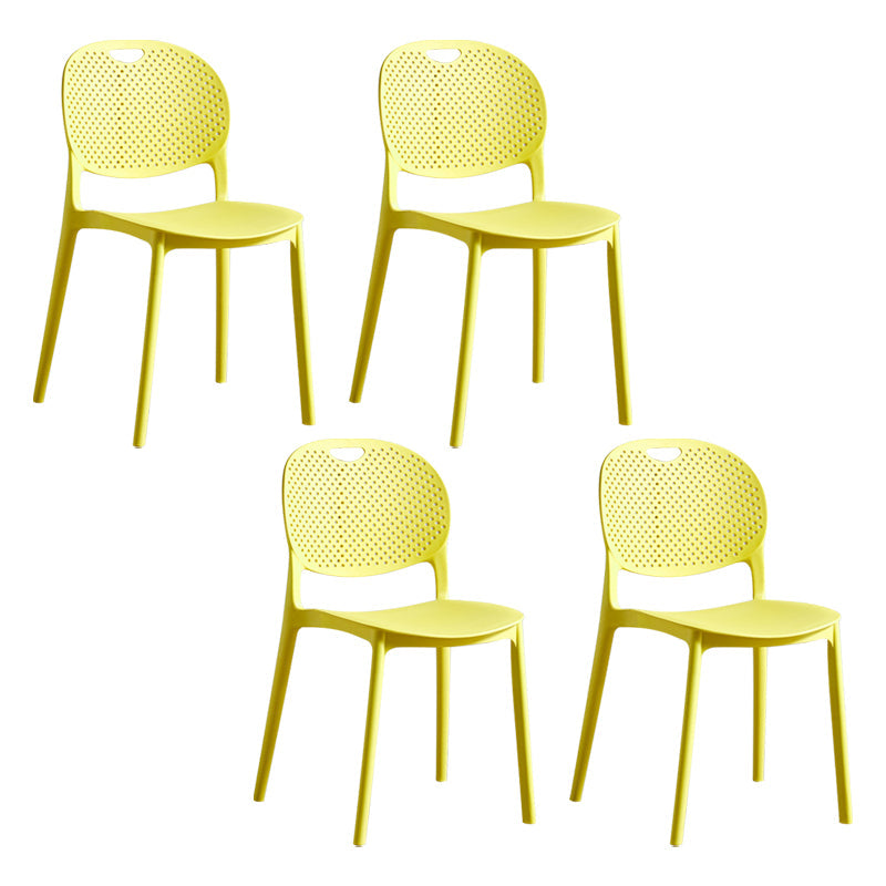 Contemporary Plastic Side Chair Home Stackable Armless Open Back Dining Side Chair Yellow 4 Piece Set Clearhalo ' kitchen&dining_furn' 'Dining Chairs' 'Dining Tables & Seating' 'dining_chair' 'furn' 'furn_dining_chair' 'Furniture' 'furniture_dining_chair' 'Kitchen & Dining Furniture' 'kitchen' 3955936