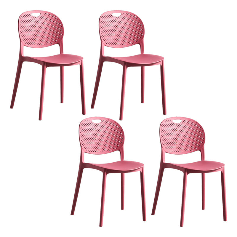 Contemporary Plastic Side Chair Home Stackable Armless Open Back Dining Side Chair Red 4 Piece Set Clearhalo ' kitchen&dining_furn' 'Dining Chairs' 'Dining Tables & Seating' 'dining_chair' 'furn' 'furn_dining_chair' 'Furniture' 'furniture_dining_chair' 'Kitchen & Dining Furniture' 'kitchen' 3955943