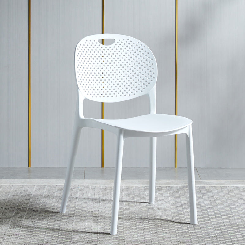 Contemporary Plastic Side Chair Home Stackable Armless Open Back Dining Side Chair White 1 Piece Clearhalo ' kitchen&dining_furn' 'Dining Chairs' 'Dining Tables & Seating' 'dining_chair' 'furn' 'furn_dining_chair' 'Furniture' 'furniture_dining_chair' 'Kitchen & Dining Furniture' 'kitchen' 3955944