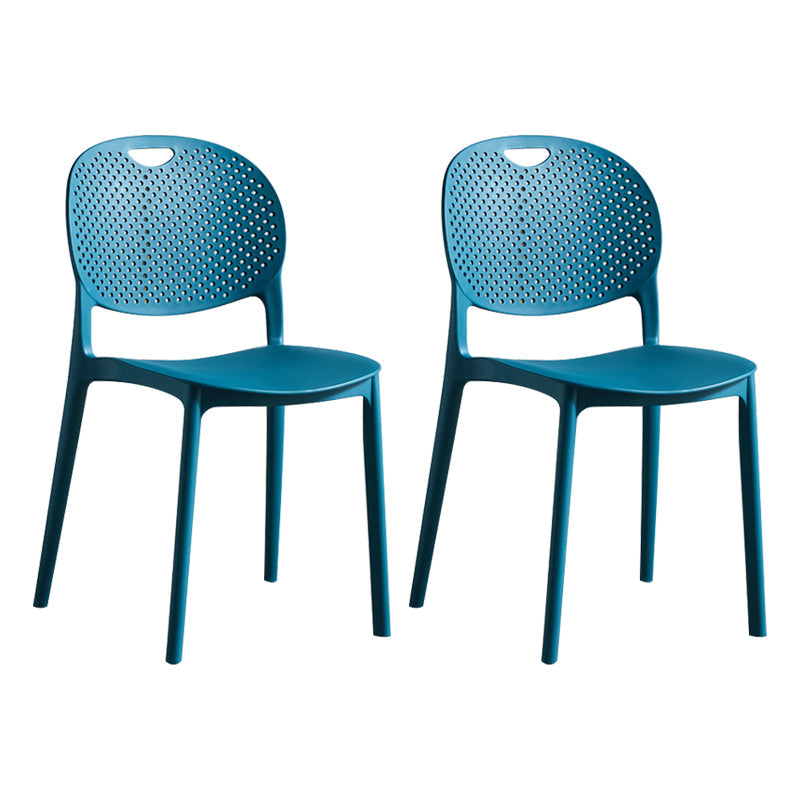 Contemporary Plastic Side Chair Home Stackable Armless Open Back Dining Side Chair Dark Blue 2 Piece Set Clearhalo ' kitchen&dining_furn' 'Dining Chairs' 'Dining Tables & Seating' 'dining_chair' 'furn' 'furn_dining_chair' 'Furniture' 'furniture_dining_chair' 'Kitchen & Dining Furniture' 'kitchen' 3955951