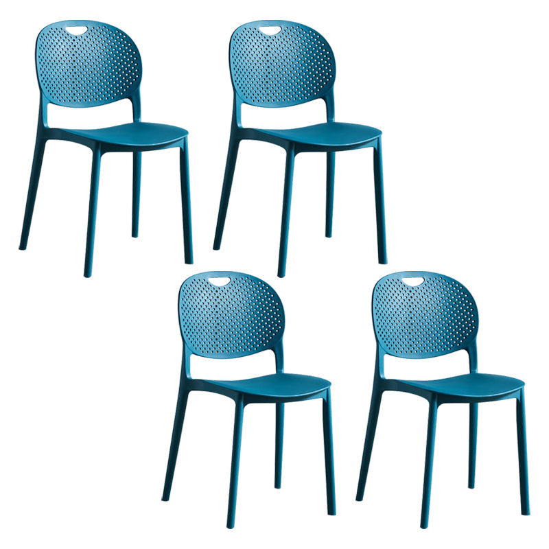 Contemporary Plastic Side Chair Home Stackable Armless Open Back Dining Side Chair Dark Blue 4 Piece Set Clearhalo ' kitchen&dining_furn' 'Dining Chairs' 'Dining Tables & Seating' 'dining_chair' 'furn' 'furn_dining_chair' 'Furniture' 'furniture_dining_chair' 'Kitchen & Dining Furniture' 'kitchen' 3955952
