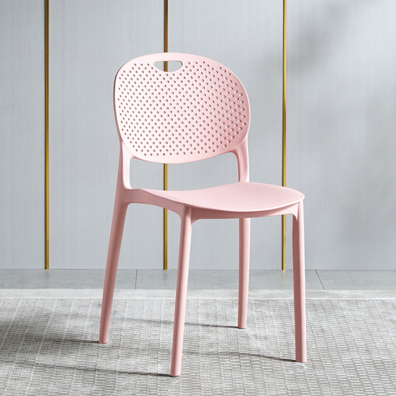 Contemporary Plastic Side Chair Home Stackable Armless Open Back Dining Side Chair Pink 1 Piece Clearhalo ' kitchen&dining_furn' 'Dining Chairs' 'Dining Tables & Seating' 'dining_chair' 'furn' 'furn_dining_chair' 'Furniture' 'furniture_dining_chair' 'Kitchen & Dining Furniture' 'kitchen' 3955956