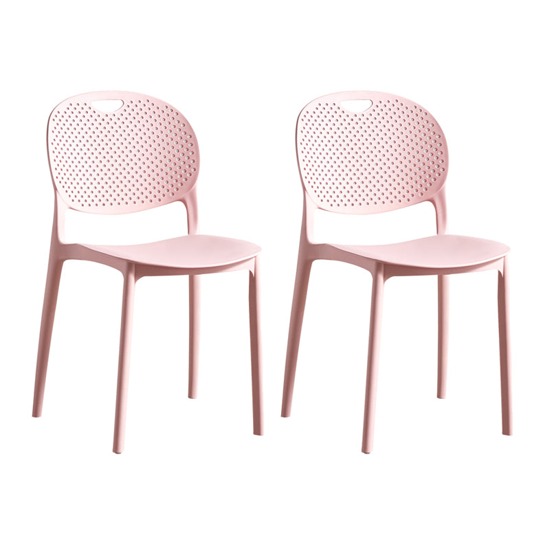 Contemporary Plastic Side Chair Home Stackable Armless Open Back Dining Side Chair Pink 2 Piece Set Clearhalo ' kitchen&dining_furn' 'Dining Chairs' 'Dining Tables & Seating' 'dining_chair' 'furn' 'furn_dining_chair' 'Furniture' 'furniture_dining_chair' 'Kitchen & Dining Furniture' 'kitchen' 3955957