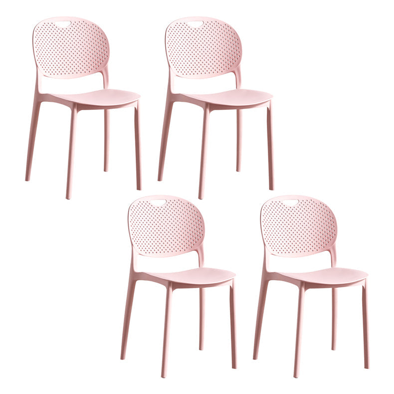 Contemporary Plastic Side Chair Home Stackable Armless Open Back Dining Side Chair Pink 4 Piece Set Clearhalo ' kitchen&dining_furn' 'Dining Chairs' 'Dining Tables & Seating' 'dining_chair' 'furn' 'furn_dining_chair' 'Furniture' 'furniture_dining_chair' 'Kitchen & Dining Furniture' 'kitchen' 3955958