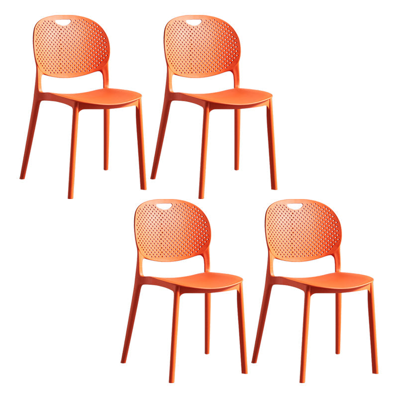 Contemporary Plastic Side Chair Home Stackable Armless Open Back Dining Side Chair Orange 4 Piece Set Clearhalo ' kitchen&dining_furn' 'Dining Chairs' 'Dining Tables & Seating' 'dining_chair' 'furn' 'furn_dining_chair' 'Furniture' 'furniture_dining_chair' 'Kitchen & Dining Furniture' 'kitchen' 3955961