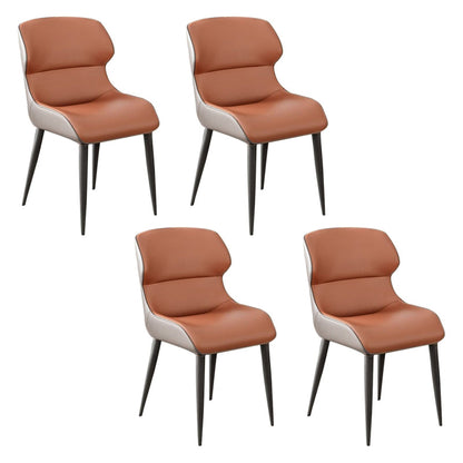 Modern Style Metal Chairs Kitchen Dining Room Wingback Arm Chair Set (Set of 4) Orange PU Clearhalo ' kitchen&dining_furn' 'Dining Chairs' 'Dining Tables & Seating' 'dining_chair' 'furn' 'furn_dining_chair' 'Furniture' 'furniture_dining_chair' 'Kitchen & Dining Furniture' 'kitchen' 3955964