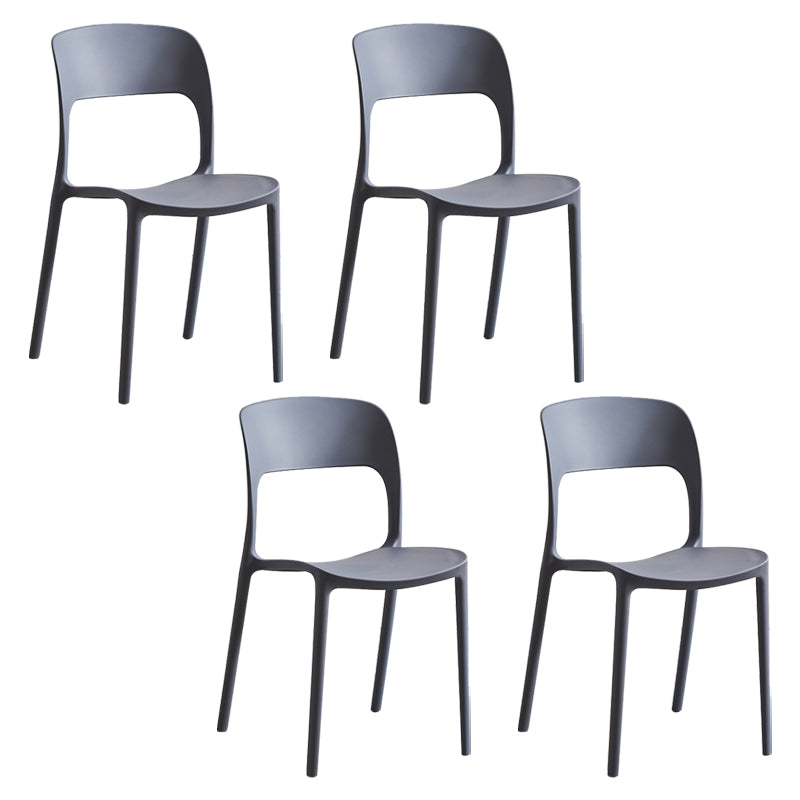 Contemporary Plastic Side Chair Home Stacking Open Back Armless Dining Side Chair Grey 4 Piece Set Clearhalo ' kitchen&dining_furn' 'Dining Chairs' 'Dining Tables & Seating' 'dining_chair' 'furn' 'furn_dining_chair' 'Furniture' 'furniture_dining_chair' 'Kitchen & Dining Furniture' 'kitchen' 3956066