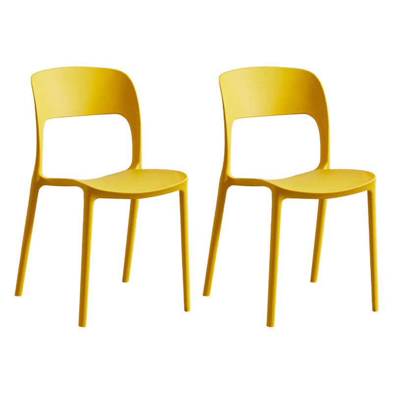 Contemporary Plastic Side Chair Home Stacking Open Back Armless Dining Side Chair Yellow 2 Piece Set Clearhalo ' kitchen&dining_furn' 'Dining Chairs' 'Dining Tables & Seating' 'dining_chair' 'furn' 'furn_dining_chair' 'Furniture' 'furniture_dining_chair' 'Kitchen & Dining Furniture' 'kitchen' 3956070