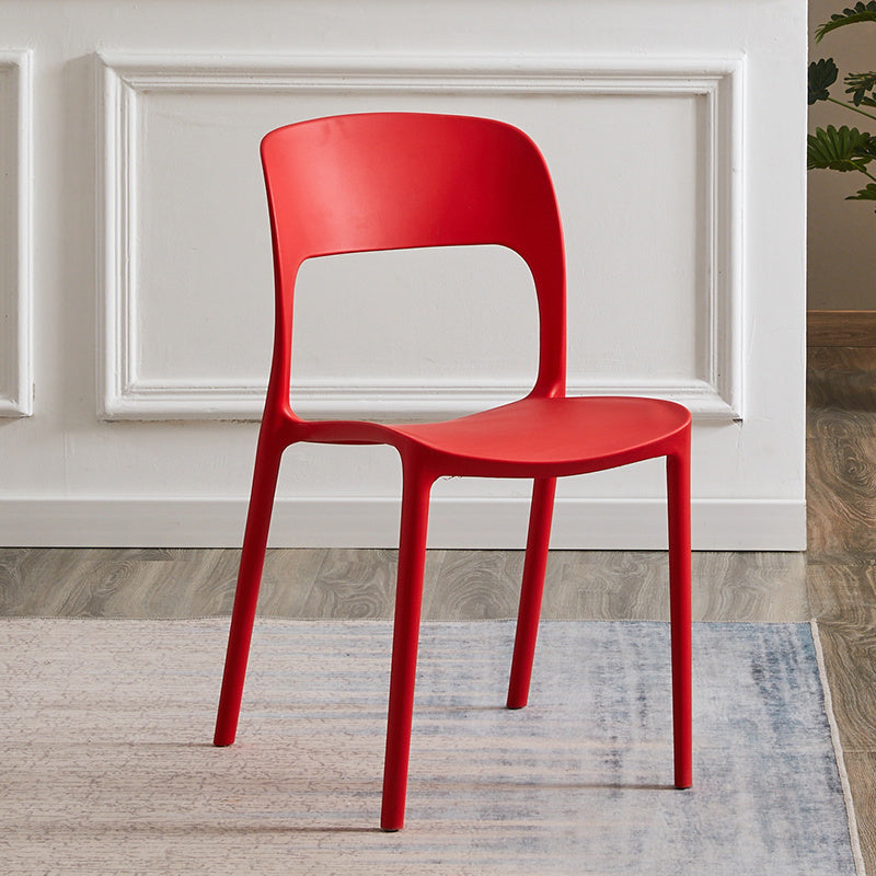 Contemporary Plastic Side Chair Home Stacking Open Back Armless Dining Side Chair Red 1 Piece Clearhalo ' kitchen&dining_furn' 'Dining Chairs' 'Dining Tables & Seating' 'dining_chair' 'furn' 'furn_dining_chair' 'Furniture' 'furniture_dining_chair' 'Kitchen & Dining Furniture' 'kitchen' 3956074