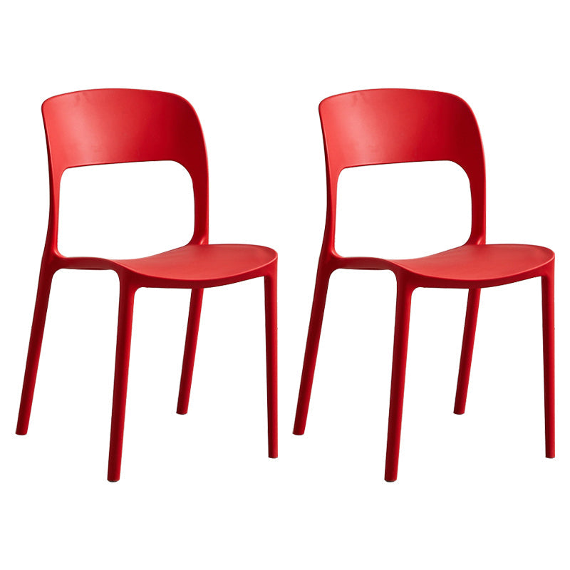Contemporary Plastic Side Chair Home Stacking Open Back Armless Dining Side Chair Red 2 Piece Set Clearhalo ' kitchen&dining_furn' 'Dining Chairs' 'Dining Tables & Seating' 'dining_chair' 'furn' 'furn_dining_chair' 'Furniture' 'furniture_dining_chair' 'Kitchen & Dining Furniture' 'kitchen' 3956076