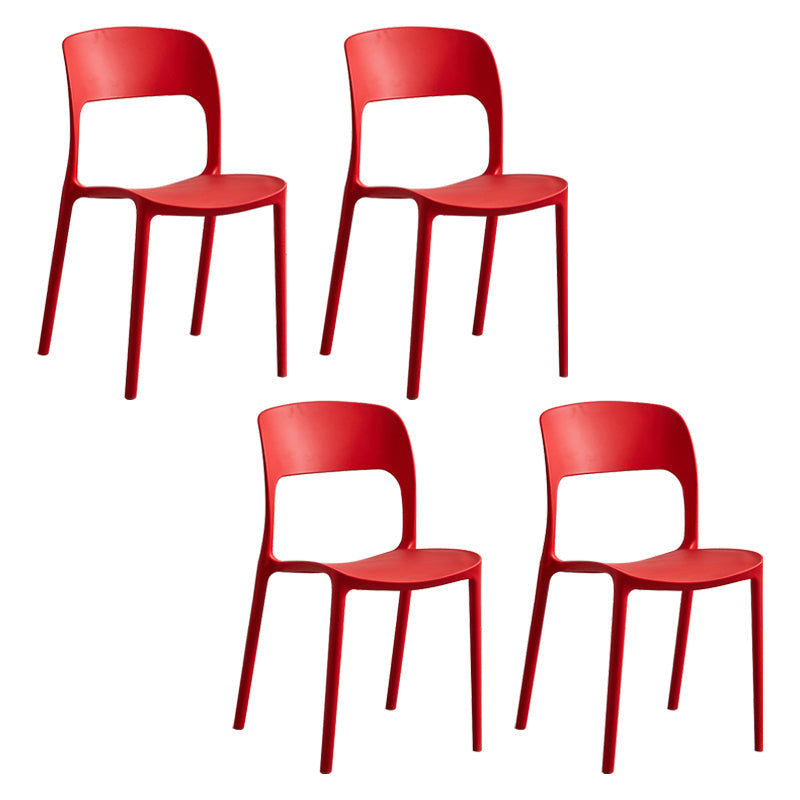 Contemporary Plastic Side Chair Home Stacking Open Back Armless Dining Side Chair Red 4 Piece Set Clearhalo ' kitchen&dining_furn' 'Dining Chairs' 'Dining Tables & Seating' 'dining_chair' 'furn' 'furn_dining_chair' 'Furniture' 'furniture_dining_chair' 'Kitchen & Dining Furniture' 'kitchen' 3956078