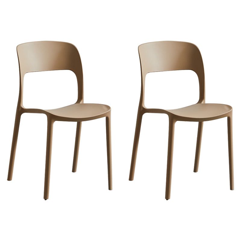 Contemporary Plastic Side Chair Home Stacking Open Back Armless Dining Side Chair Camel 2 Piece Set Clearhalo ' kitchen&dining_furn' 'Dining Chairs' 'Dining Tables & Seating' 'dining_chair' 'furn' 'furn_dining_chair' 'Furniture' 'furniture_dining_chair' 'Kitchen & Dining Furniture' 'kitchen' 3956092