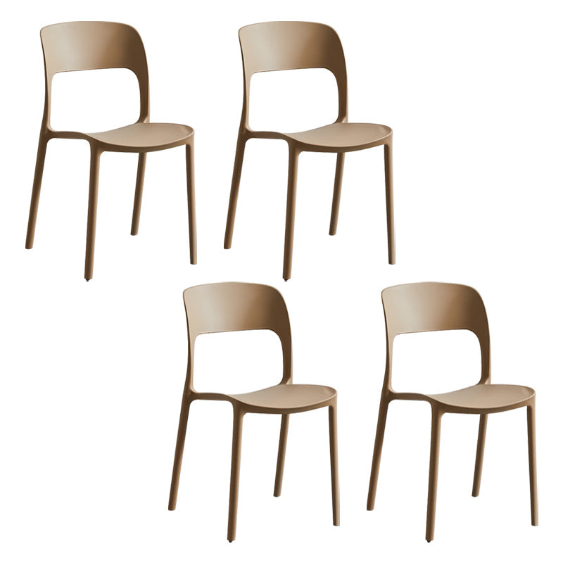 Contemporary Plastic Side Chair Home Stacking Open Back Armless Dining Side Chair Camel 4 Piece Set Clearhalo ' kitchen&dining_furn' 'Dining Chairs' 'Dining Tables & Seating' 'dining_chair' 'furn' 'furn_dining_chair' 'Furniture' 'furniture_dining_chair' 'Kitchen & Dining Furniture' 'kitchen' 3956093
