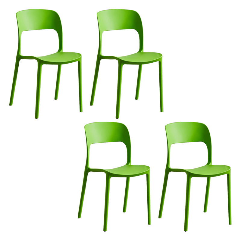 Contemporary Plastic Side Chair Home Stacking Open Back Armless Dining Side Chair Green 4 Piece Set Clearhalo ' kitchen&dining_furn' 'Dining Chairs' 'Dining Tables & Seating' 'dining_chair' 'furn' 'furn_dining_chair' 'Furniture' 'furniture_dining_chair' 'Kitchen & Dining Furniture' 'kitchen' 3956099