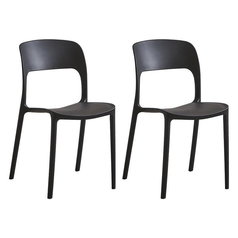 Contemporary Plastic Side Chair Home Stacking Open Back Armless Dining Side Chair Black 2 Piece Set Clearhalo ' kitchen&dining_furn' 'Dining Chairs' 'Dining Tables & Seating' 'dining_chair' 'furn' 'furn_dining_chair' 'Furniture' 'furniture_dining_chair' 'Kitchen & Dining Furniture' 'kitchen' 3956101