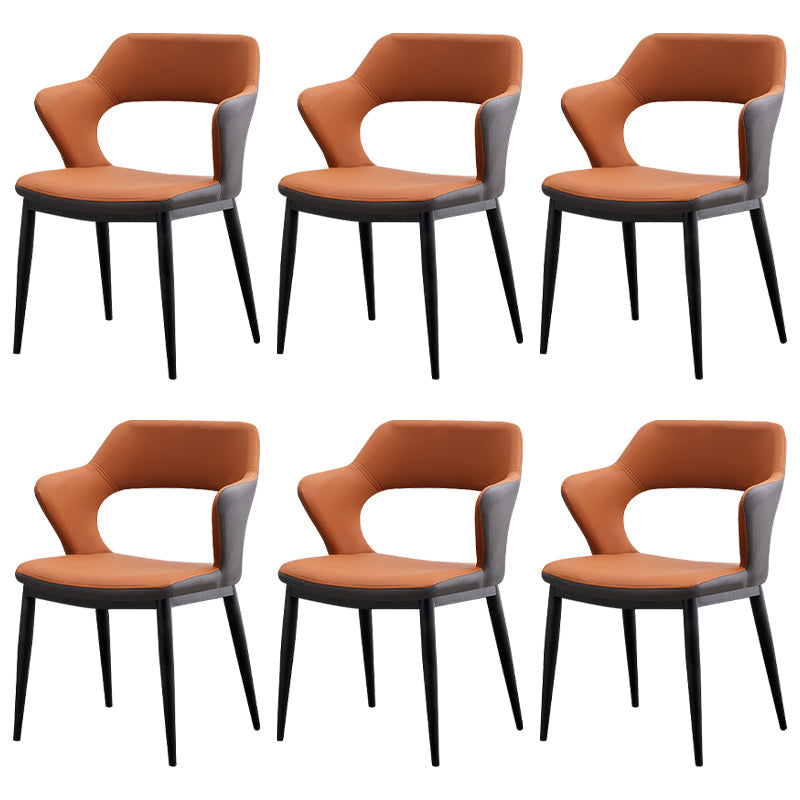 Minimalist Style Leather Dining Chairs Open Back Dining Side Chairs for Home Brown 6 Piece Set Clearhalo ' kitchen&dining_furn' 'Dining Chairs' 'Dining Tables & Seating' 'dining_chair' 'furn' 'furn_dining_chair' 'Furniture' 'furniture_dining_chair' 'Kitchen & Dining Furniture' 'kitchen' 3956432