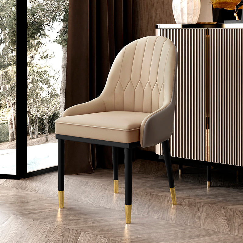 Scandinavian Indoor Armchair Metal Upholstered Parsons Back Dining Room Chair Beige 1 Piece Clearhalo ' kitchen&dining_furn' 'Dining Chairs' 'Dining Tables & Seating' 'dining_chair' 'furn' 'furn_dining_chair' 'Furniture' 'furniture_dining_chair' 'Kitchen & Dining Furniture' 'kitchen' 3956463