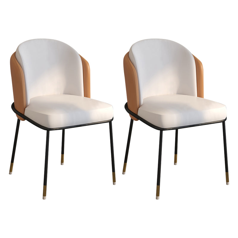 Glam Metal Dining Armless Chairs Upholstered Linen Fabric Dining Chair for Restaurant White-Orange 2 Piece Set Clearhalo ' kitchen&dining_furn' 'Dining Chairs' 'Dining Tables & Seating' 'dining_chair' 'furn' 'furn_dining_chair' 'Furniture' 'furniture_dining_chair' 'Kitchen & Dining Furniture' 'kitchen' 3956619