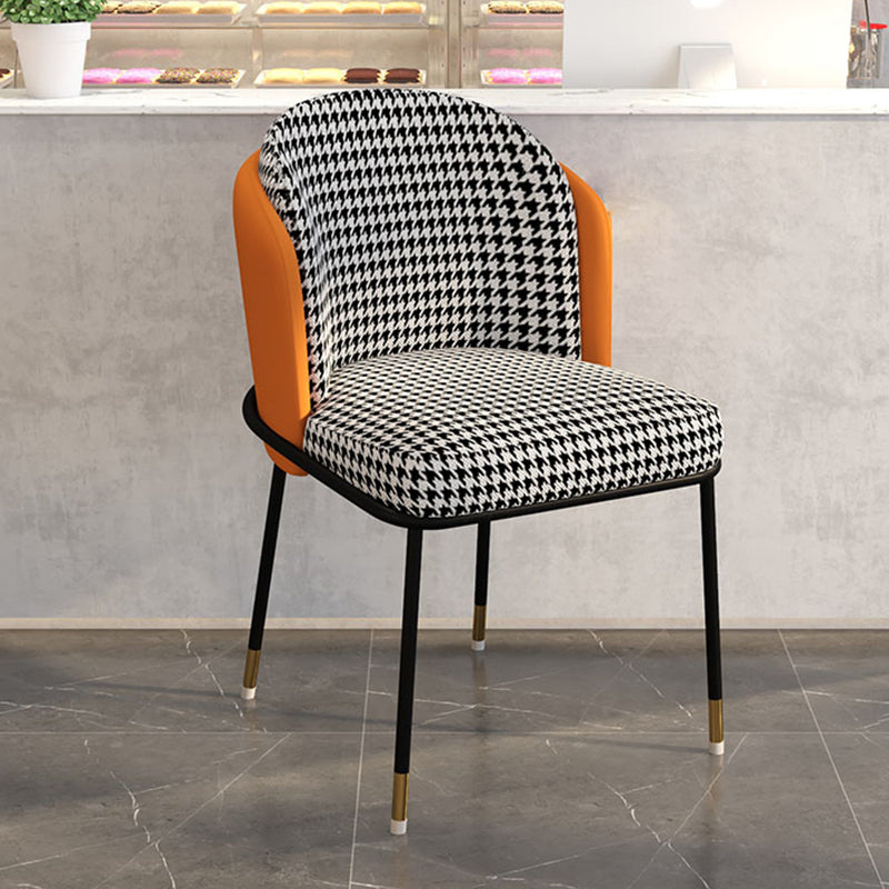 Glam Metal Dining Armless Chairs Upholstered Linen Fabric Dining Chair for Restaurant Black-White-Yellow 1 Piece Clearhalo ' kitchen&dining_furn' 'Dining Chairs' 'Dining Tables & Seating' 'dining_chair' 'furn' 'furn_dining_chair' 'Furniture' 'furniture_dining_chair' 'Kitchen & Dining Furniture' 'kitchen' 3956635