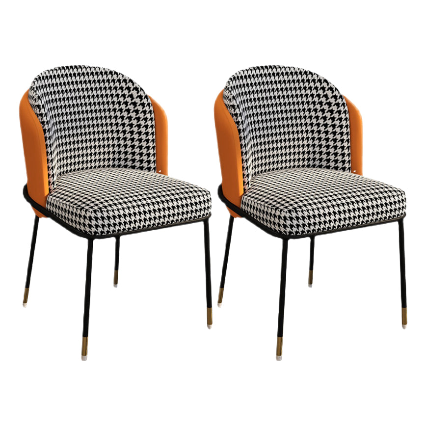 Glam Metal Dining Armless Chairs Upholstered Linen Fabric Dining Chair for Restaurant Black-White-Yellow 2 Piece Set Clearhalo ' kitchen&dining_furn' 'Dining Chairs' 'Dining Tables & Seating' 'dining_chair' 'furn' 'furn_dining_chair' 'Furniture' 'furniture_dining_chair' 'Kitchen & Dining Furniture' 'kitchen' 3956636