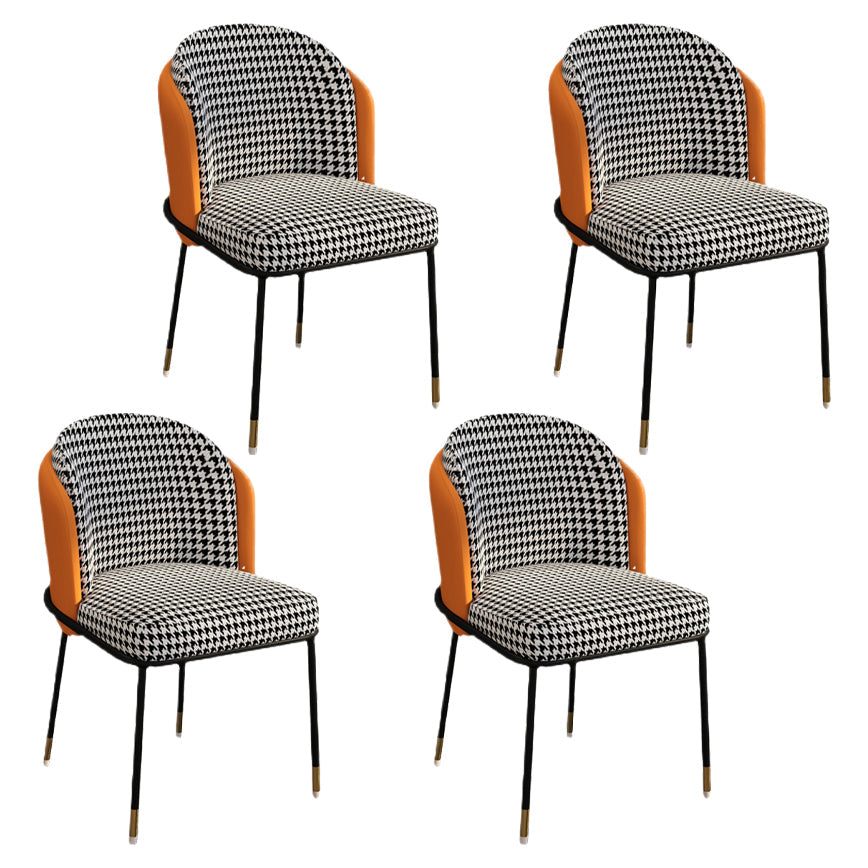 Glam Metal Dining Armless Chairs Upholstered Linen Fabric Dining Chair for Restaurant Black-White-Yellow 4 Piece Set Clearhalo ' kitchen&dining_furn' 'Dining Chairs' 'Dining Tables & Seating' 'dining_chair' 'furn' 'furn_dining_chair' 'Furniture' 'furniture_dining_chair' 'Kitchen & Dining Furniture' 'kitchen' 3956637
