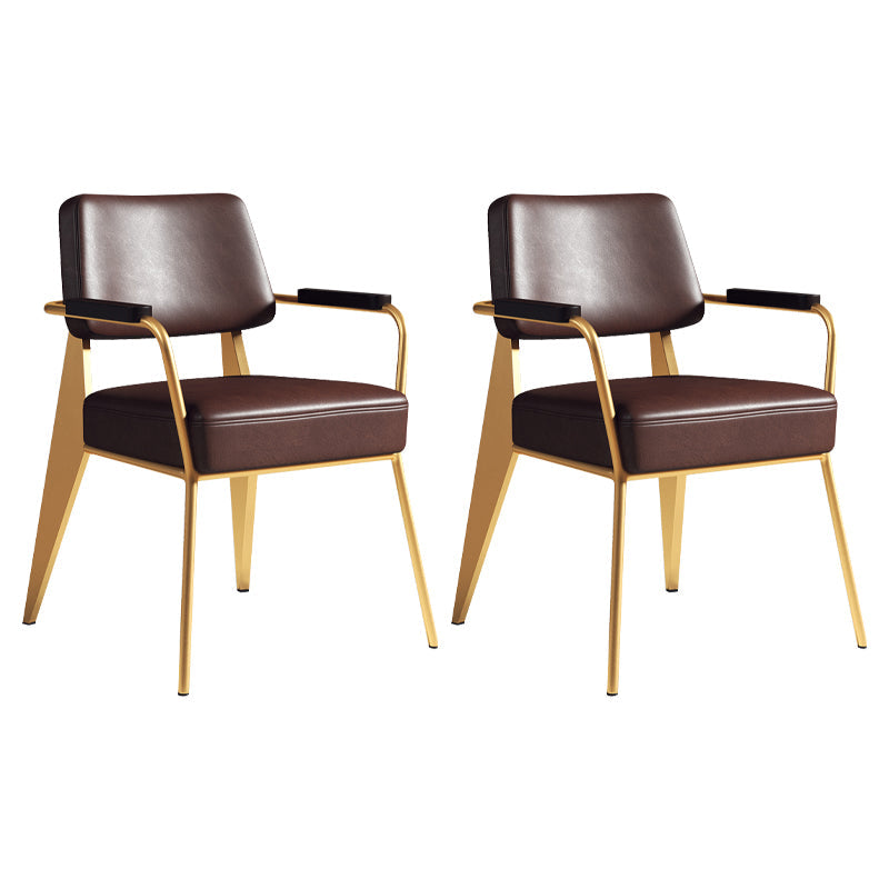 Contemporary Metal Dining Chairs Open Back Arm Dining Side Chair for Kitchen Light Brown 2 Piece Set Clearhalo ' kitchen&dining_furn' 'Dining Chairs' 'Dining Tables & Seating' 'dining_chair' 'furn' 'furn_dining_chair' 'Furniture' 'furniture_dining_chair' 'Kitchen & Dining Furniture' 'kitchen' 3956672