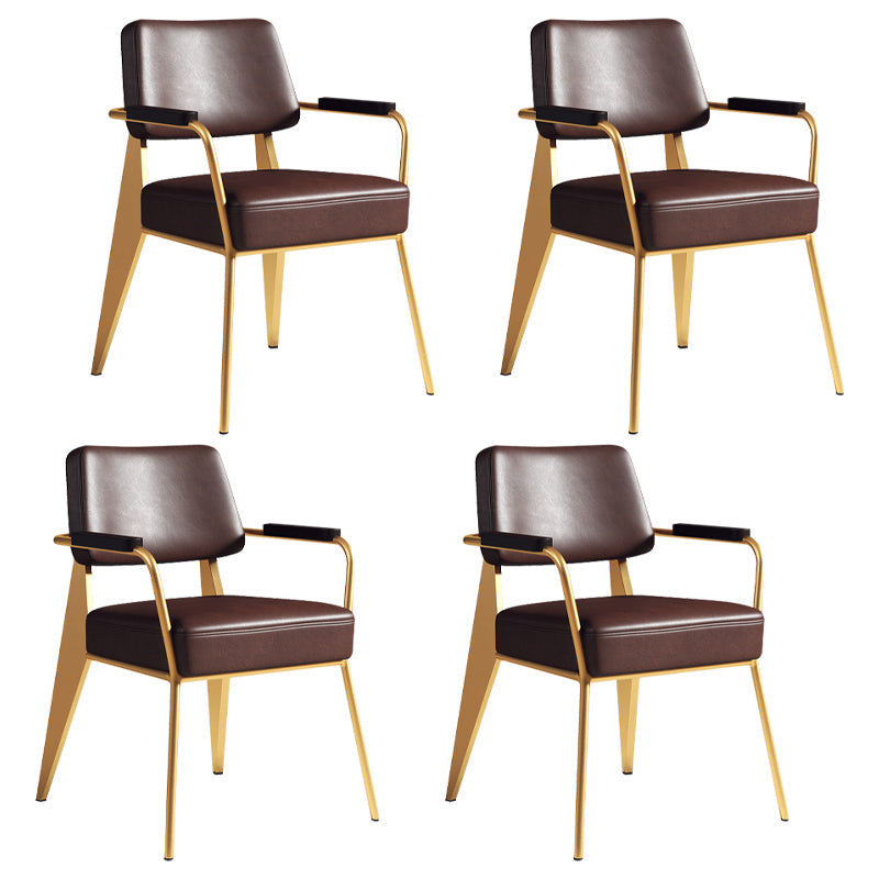 Contemporary Metal Dining Chairs Open Back Arm Dining Side Chair for Kitchen Light Brown 4 Piece Set Clearhalo ' kitchen&dining_furn' 'Dining Chairs' 'Dining Tables & Seating' 'dining_chair' 'furn' 'furn_dining_chair' 'Furniture' 'furniture_dining_chair' 'Kitchen & Dining Furniture' 'kitchen' 3956673