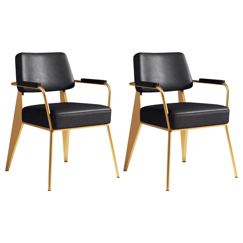 Contemporary Metal Dining Chairs Open Back Arm Dining Side Chair for Kitchen Black-Gold 2 Piece Set Clearhalo ' kitchen&dining_furn' 'Dining Chairs' 'Dining Tables & Seating' 'dining_chair' 'furn' 'furn_dining_chair' 'Furniture' 'furniture_dining_chair' 'Kitchen & Dining Furniture' 'kitchen' 3956678