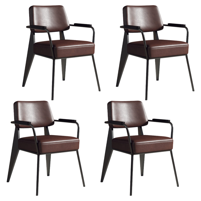 Contemporary Metal Dining Chairs Open Back Arm Dining Side Chair for Kitchen Dark Brown 4 Piece Set Clearhalo ' kitchen&dining_furn' 'Dining Chairs' 'Dining Tables & Seating' 'dining_chair' 'furn' 'furn_dining_chair' 'Furniture' 'furniture_dining_chair' 'Kitchen & Dining Furniture' 'kitchen' 3956682
