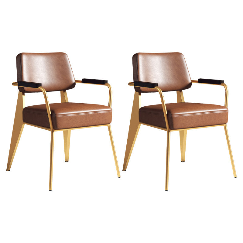 Contemporary Metal Dining Chairs Open Back Arm Dining Side Chair for Kitchen Light Coffee 2 Piece Set Clearhalo ' kitchen&dining_furn' 'Dining Chairs' 'Dining Tables & Seating' 'dining_chair' 'furn' 'furn_dining_chair' 'Furniture' 'furniture_dining_chair' 'Kitchen & Dining Furniture' 'kitchen' 3956684
