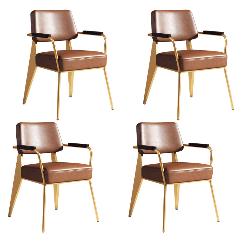Contemporary Metal Dining Chairs Open Back Arm Dining Side Chair for Kitchen Light Coffee 4 Piece Set Clearhalo ' kitchen&dining_furn' 'Dining Chairs' 'Dining Tables & Seating' 'dining_chair' 'furn' 'furn_dining_chair' 'Furniture' 'furniture_dining_chair' 'Kitchen & Dining Furniture' 'kitchen' 3956685