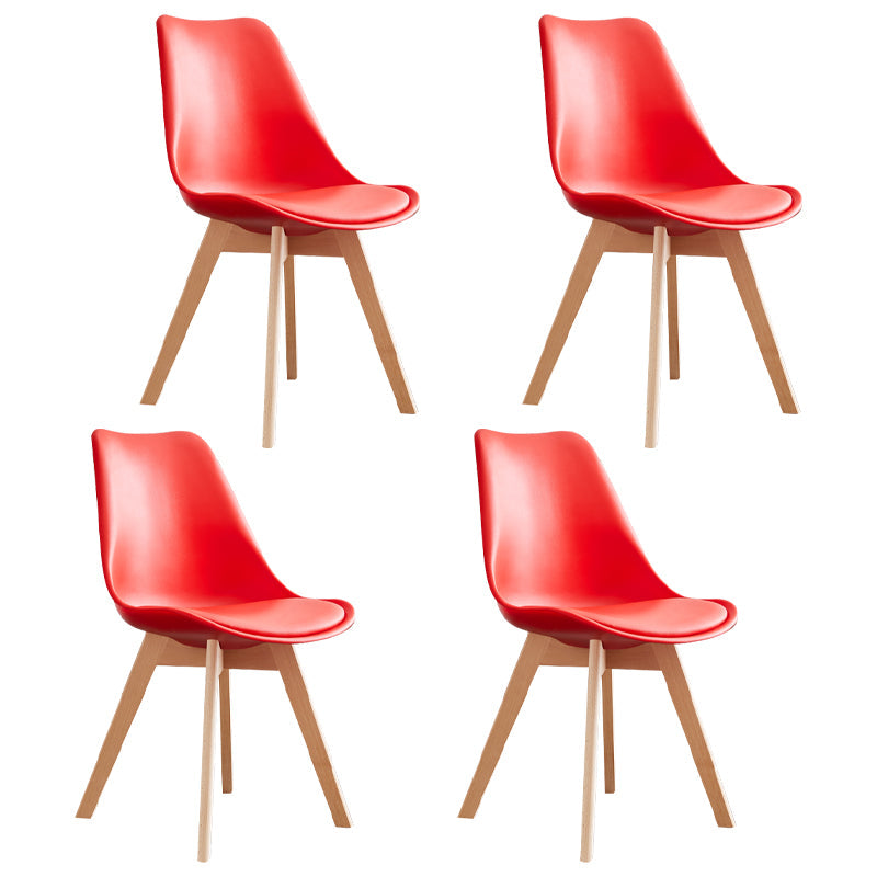 Scandinavian Home Side Chair Wood Upholstered Solid Back Dining Room Chair Red Set of 4 Clearhalo ' kitchen&dining_furn' 'Dining Chairs' 'Dining Tables & Seating' 'dining_chair' 'Furniture' 'furniture_dining_chair' 'Kitchen & Dining Furniture' 'kitchen' 3956713