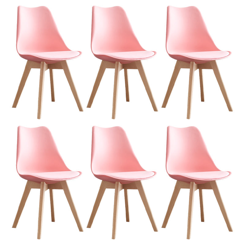 Scandinavian Home Side Chair Wood Upholstered Solid Back Dining Room Chair Orange Pink Set of 6 Clearhalo ' kitchen&dining_furn' 'Dining Chairs' 'Dining Tables & Seating' 'dining_chair' 'Furniture' 'furniture_dining_chair' 'Kitchen & Dining Furniture' 'kitchen' 3956741