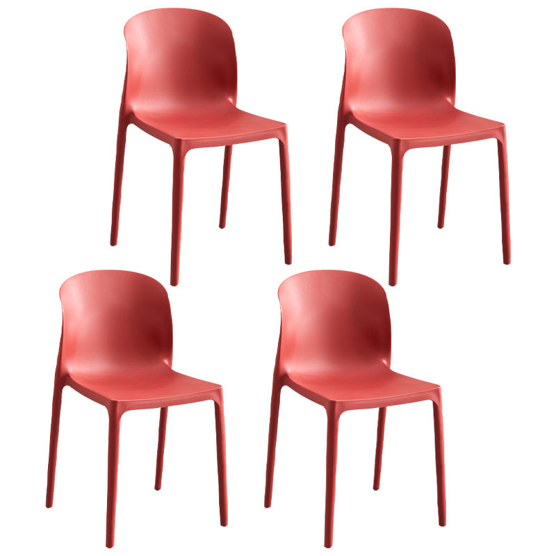 Plastic Stackable Dining Side Chair Solid Back Armless Dining Chairs (Set of 4) Burgundy Clearhalo ' kitchen&dining_furn' 'Dining Chairs' 'Dining Tables & Seating' 'dining_chair' 'furn' 'furn_dining_chair' 'Furniture' 'furniture_dining_chair' 'Kitchen & Dining Furniture' 'kitchen' 3956757