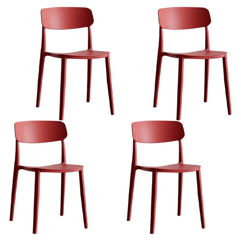 Stackable Armless Dining Chairs Plastic Open Back Dining Side Chair (Set of 4) Burgundy Clearhalo ' kitchen&dining_furn' 'Dining Chairs' 'Dining Tables & Seating' 'dining_chair' 'furn' 'furn_dining_chair' 'Furniture' 'furniture_dining_chair' 'Kitchen & Dining Furniture' 'kitchen' 3956778