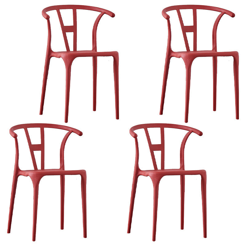 Scandinavian Plastic Armless Dining Chairs Stackable Dining Side Chair (Set of 4) Red Clearhalo ' kitchen&dining_furn' 'Dining Chairs' 'Dining Tables & Seating' 'dining_chair' 'furn' 'furn_dining_chair' 'Furniture' 'furniture_dining_chair' 'Kitchen & Dining Furniture' 'kitchen' 3956793