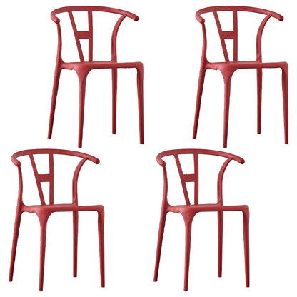 Scandinavian Plastic Armless Dining Chairs Stackable Dining Side Chair (Set of 4) Red Clearhalo ' kitchen&dining_furn' 'Dining Chairs' 'Dining Tables & Seating' 'dining_chair' 'furn' 'furn_dining_chair' 'Furniture' 'furniture_dining_chair' 'Kitchen & Dining Furniture' 'kitchen' 3956793