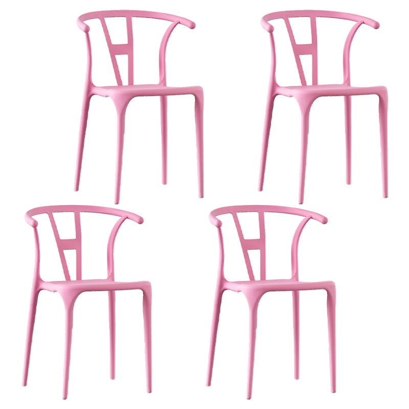 Scandinavian Plastic Armless Dining Chairs Stackable Dining Side Chair (Set of 4) Pink Clearhalo ' kitchen&dining_furn' 'Dining Chairs' 'Dining Tables & Seating' 'dining_chair' 'furn' 'furn_dining_chair' 'Furniture' 'furniture_dining_chair' 'Kitchen & Dining Furniture' 'kitchen' 3956794