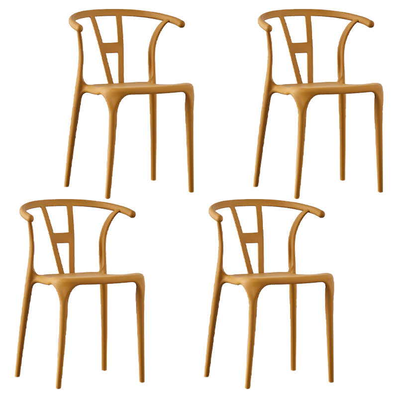 Scandinavian Plastic Armless Dining Chairs Stackable Dining Side Chair (Set of 4) Yellow Clearhalo ' kitchen&dining_furn' 'Dining Chairs' 'Dining Tables & Seating' 'dining_chair' 'furn' 'furn_dining_chair' 'Furniture' 'furniture_dining_chair' 'Kitchen & Dining Furniture' 'kitchen' 3956797
