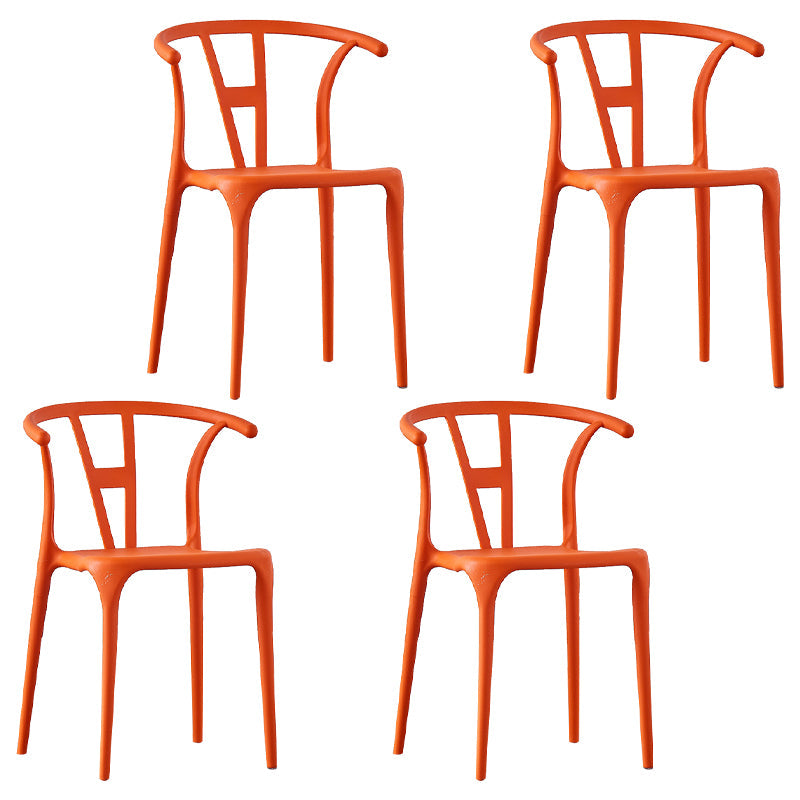 Scandinavian Plastic Armless Dining Chairs Stackable Dining Side Chair (Set of 4) Orange Clearhalo ' kitchen&dining_furn' 'Dining Chairs' 'Dining Tables & Seating' 'dining_chair' 'furn' 'furn_dining_chair' 'Furniture' 'furniture_dining_chair' 'Kitchen & Dining Furniture' 'kitchen' 3956798