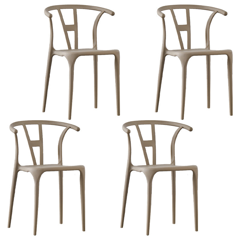 Scandinavian Plastic Armless Dining Chairs Stackable Dining Side Chair (Set of 4) Khaki Clearhalo ' kitchen&dining_furn' 'Dining Chairs' 'Dining Tables & Seating' 'dining_chair' 'furn' 'furn_dining_chair' 'Furniture' 'furniture_dining_chair' 'Kitchen & Dining Furniture' 'kitchen' 3956800